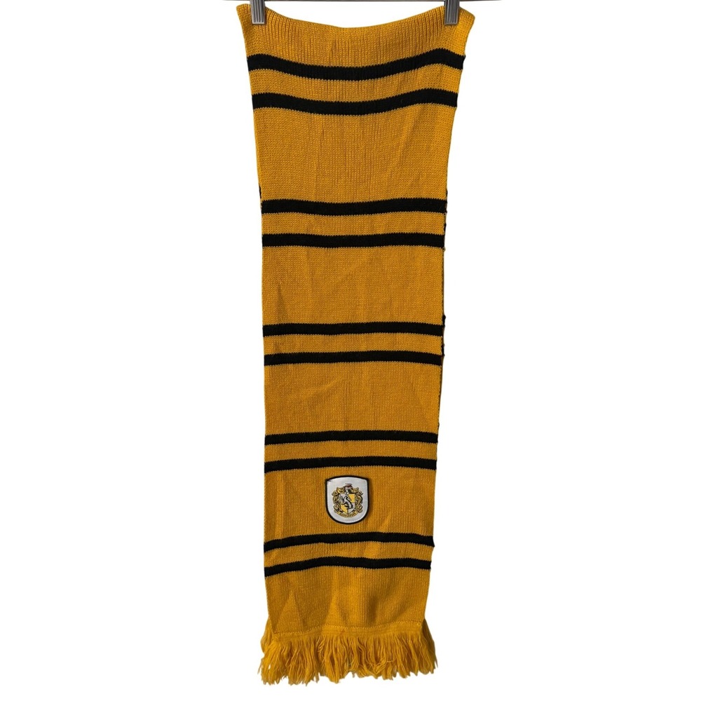 Harry Potter Hufflepuff Scarf Yellow Black Knit Crest Patch Hogwarts Wizard